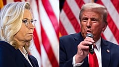Former Rep. Liz Cheney (left) Republican presidential nominee former President Donald Trump (right)