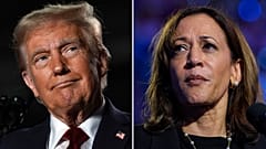 Fotografia composta dos candidatos à presidência dos EUA Donald Trump e Kamala Harris, 2 de novembro de 2024