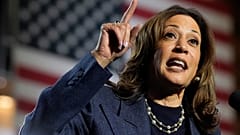 Democratic presidential nominee Vice President Kamala Harris speaks during a campaign rally at Jenison Field House on the campus of Michigan State University, Sunday, Nov. 3, 
