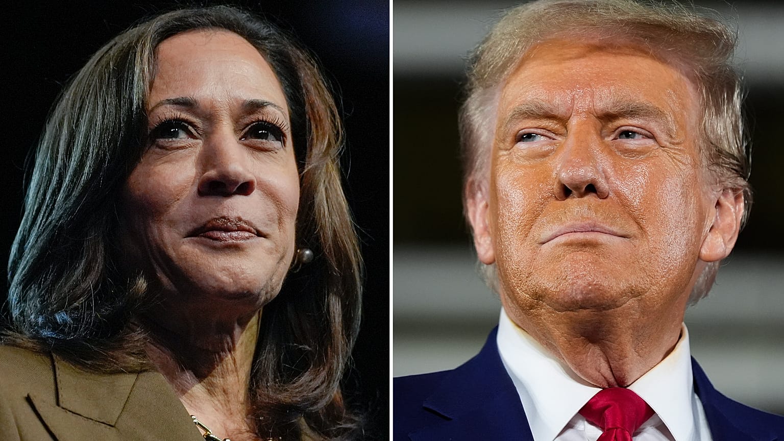 Kandydatka Demokratów na wiceprezydenta Kamala Harris, po lewej, i kandydat Republikanów Donald Trump, po prawej. 