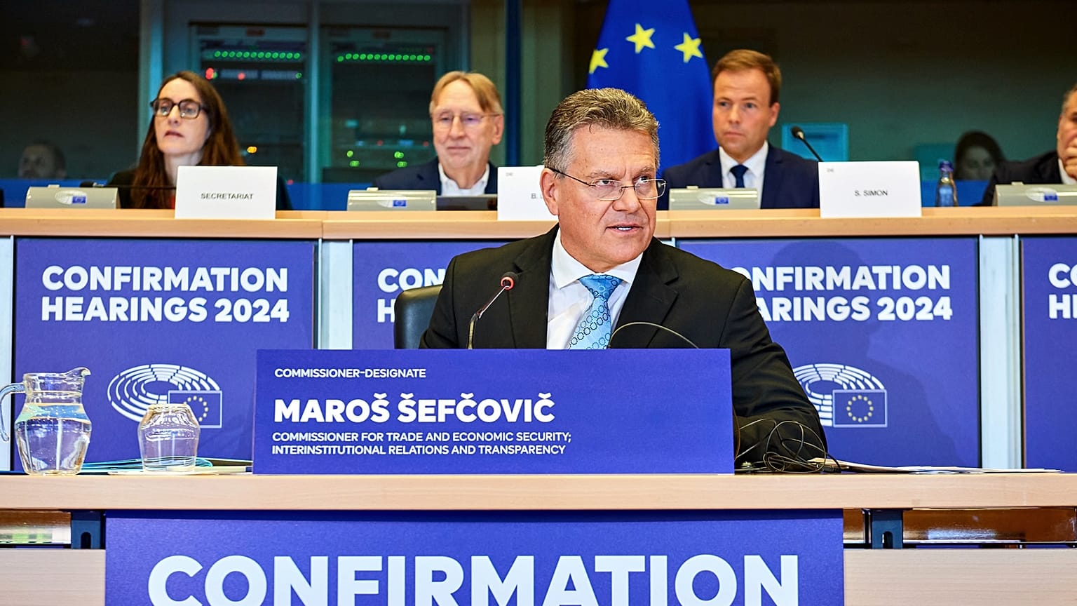 Maroš Šefčovič a fait face aux questions du Parlement européen pendant plus de trois heures, à Bruxelles, le lundi 4 novembre 2024