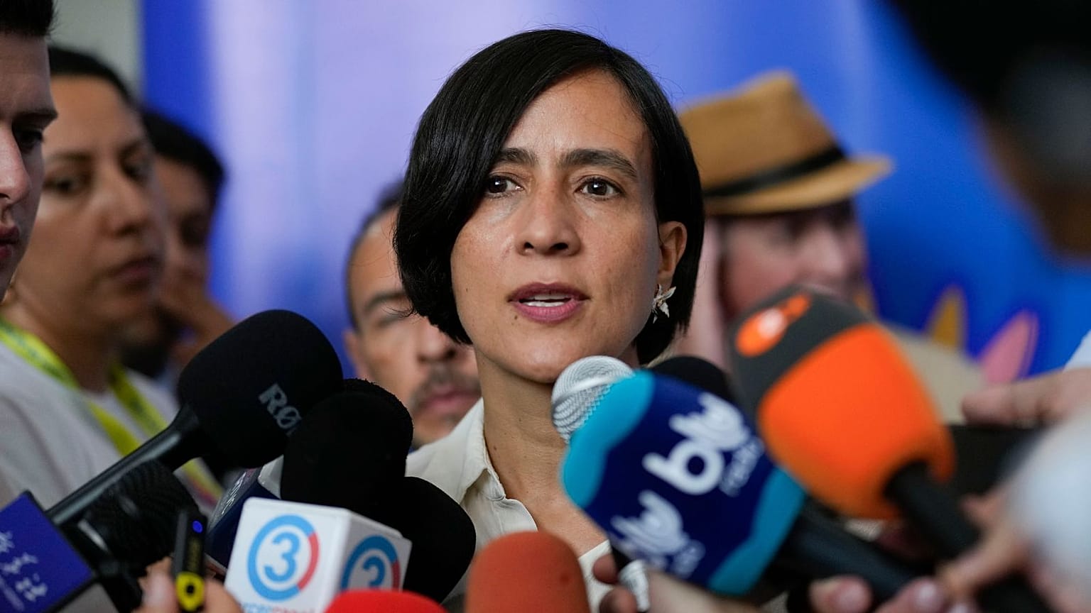 Colombia's Minister of Environment Susana Muhamad talks to the press before the opening ceremony of COP16 in Cali, Colombia, 20 October.