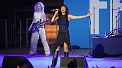 Katy Perry performs during a campaign rally for Democratic presidential nominee Vice President Kamala Harris at Carrie Blast Furnaces in Pittsburgh, Monday, Nov. 4, 2024