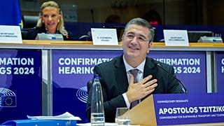 EU commissioner designate Apostolos Tzitzikostas thanks MEPs for a round of applause after a gruelling three-hour hearing on 4 November 2024