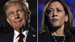 Fotoğrafta, sol tarafta Donald Trump sağ tarafta Kamala Harris görülüyor