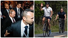 Vlagyimir Putyin testőrei gyűrűjében, Joe Bident a Secret Service tagja kíséri a bringázáson