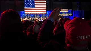 Republican presidential nominee former President Donald Trump speaks at an election night watch party