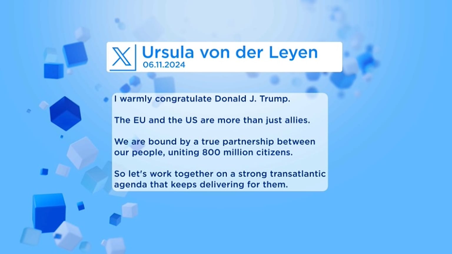Le parole della Presidente della Commissione Ue Ursula von der Leyen su X