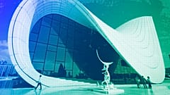 People walk near the Heydar Aliyev Center in Baku, 16 September 2024