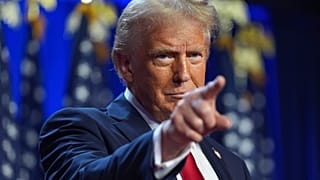 Republican presidential nominee former President Donald Trump arrives at an election night watch party at the Palm Beach Convention Center, Wednesday, Nov. 6, 2024, in West Pa