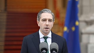 İrlanda Başbakanı Simon Harris, önümüzdeki 29 Kasım'da yapılması planlanan genel seçimler için Dail'in resmen feshedilmesinden önce Hükümet Binası önünde konuşuyor, 2024
