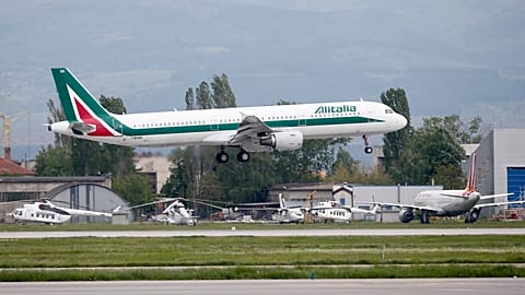 File picture of an Alitalia plane taking off from Sofia airport in Bulgaria