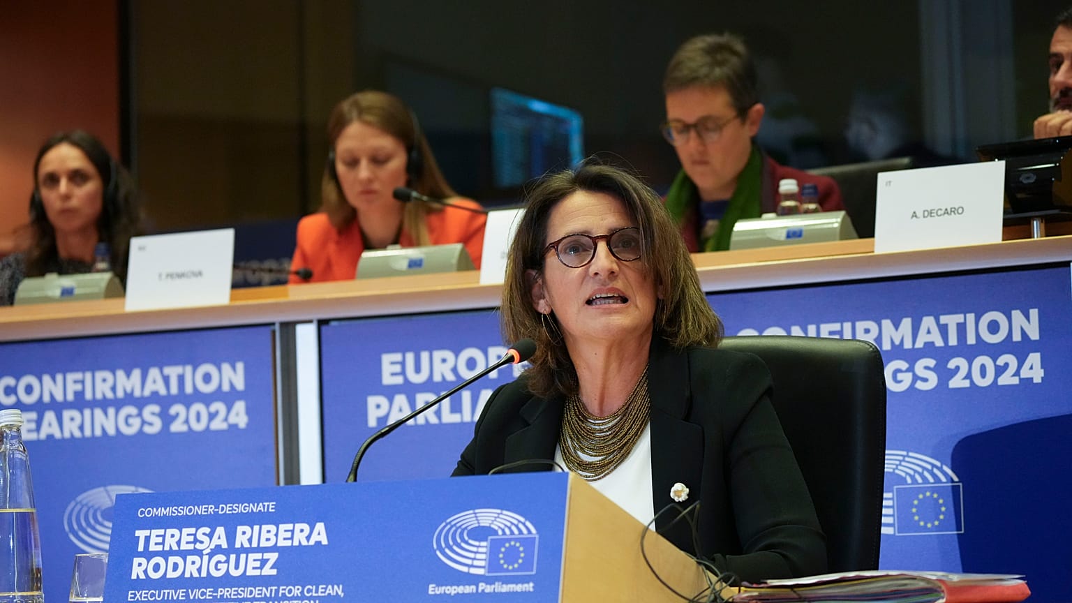 Teresa Ribera comparece en una audiencia de confirmación en la Eurocámara este martes en Bruselas