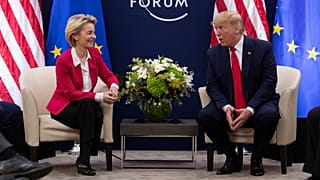 FILE: President Donald Trump meets with European Commission President Ursula von Der Leyen at the World Economic Forum, Jan. 21, 2020, in Davos, Switzerland
