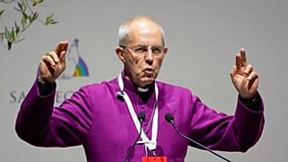 Canterbury Başpiskoposu Justin Welby, 6 Ekim 2021 tarihinde Roma'da düzenlenen dinler arası bir toplantıda konuşma yapıyor.