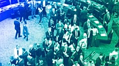 MEPs line up to vote in a secret paper ballot as they attend the opening plenary of the newly-elected European Parliament in Strasbourg, July 2024