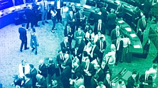 MEPs line up to vote in a secret paper ballot as they attend the opening plenary of the newly-elected European Parliament in Strasbourg, July 2024