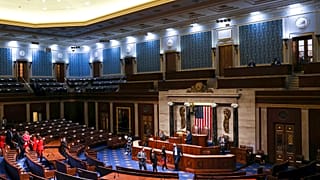 A képviselőház üléstermét látják a washingtoni Capitoliumban az Unió helyzetéről szóló beszéd előtt, 2022. március 1-jén, kedd este a washingtoni Capitoliumban.