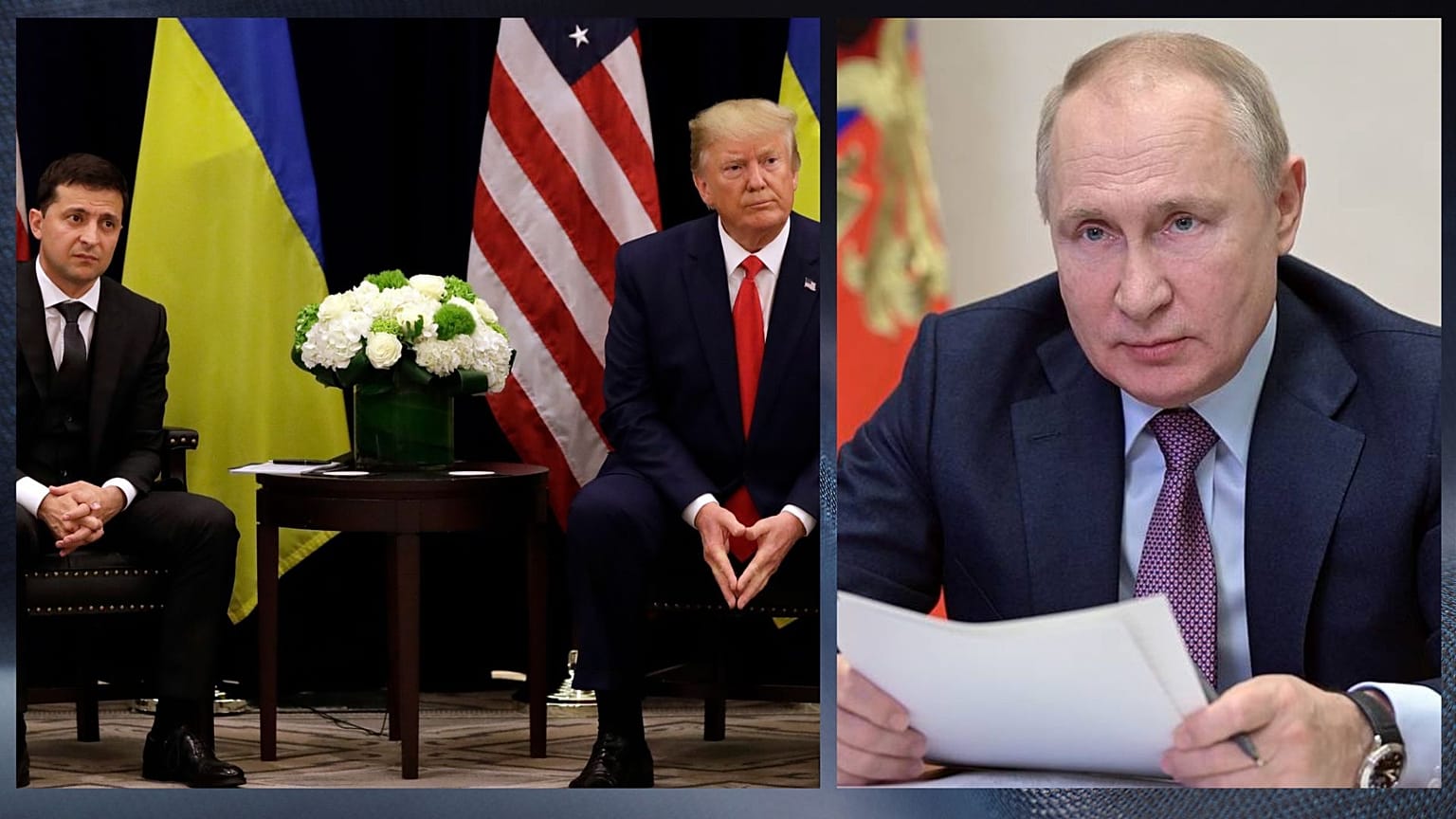 Zelenszkij és Trump 2019-ben - Vlagyimir Putyin 2024