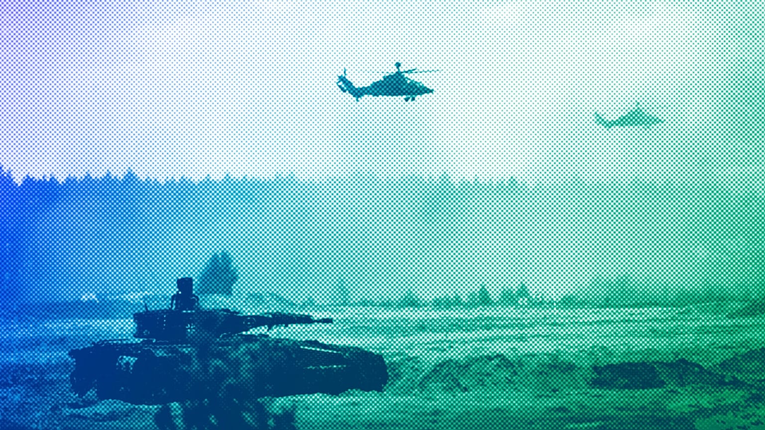 Eurocopters and a Tiger of the German Army take part in the Lithuanian-German division-level international exercise at a training range in Pabrade near Vilnius, May 2024