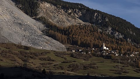 Rock debris near the village of Brienz, Switzerland on Sunday, Nov. 17, 2024, after a landslide in June 2023.