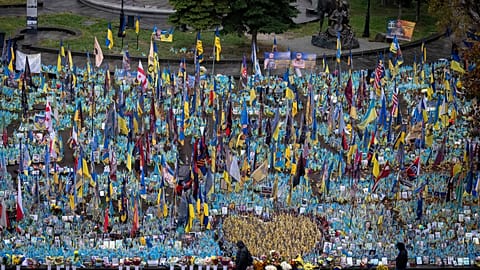 Mémorial aux soldats tombés au combat sur la place de l'Indépendance à Kiev, en Ukraine, le 15.11.2024