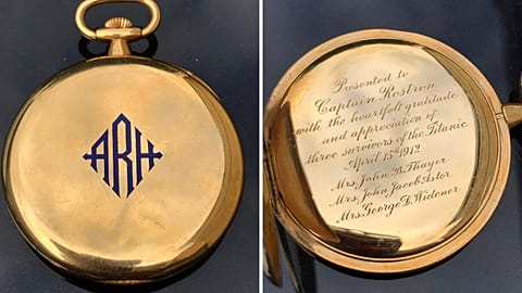 A gold pocket watch given to the captain who rescued Titanic survivors sells for record price 