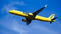 A Spirit Airlines jet approaches Philadelphia International Airport. 24 February 2021.