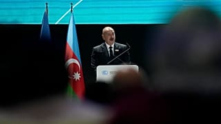 Ilham Aliyev, Azerbaijan president, speaks at a summit of the leaders of Small Islands Developing States at the COP29 UN Climate Summit, 13 November 2024