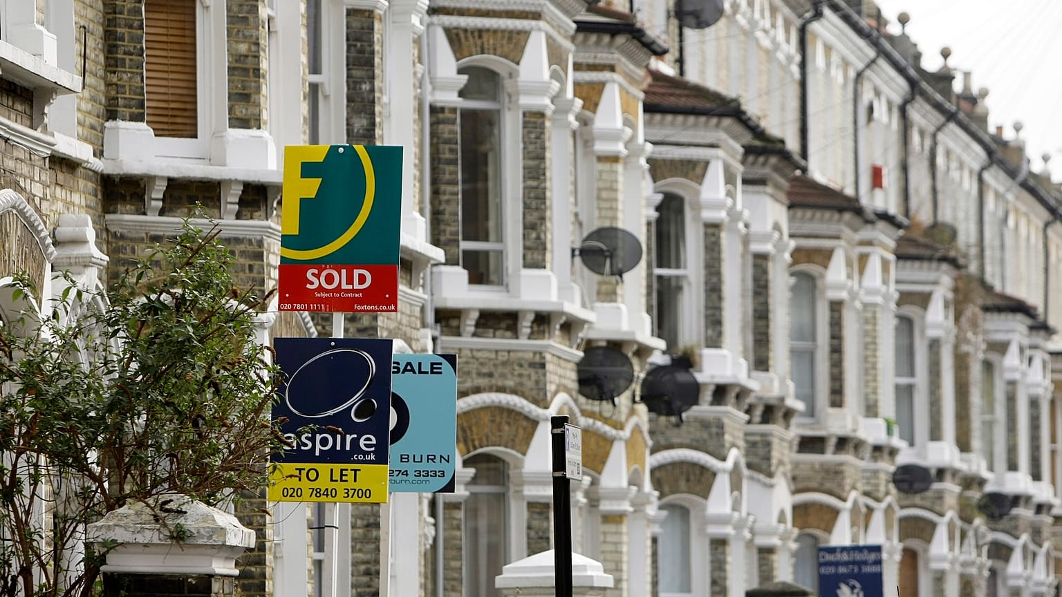 Library picture of estate agents' notices in south London