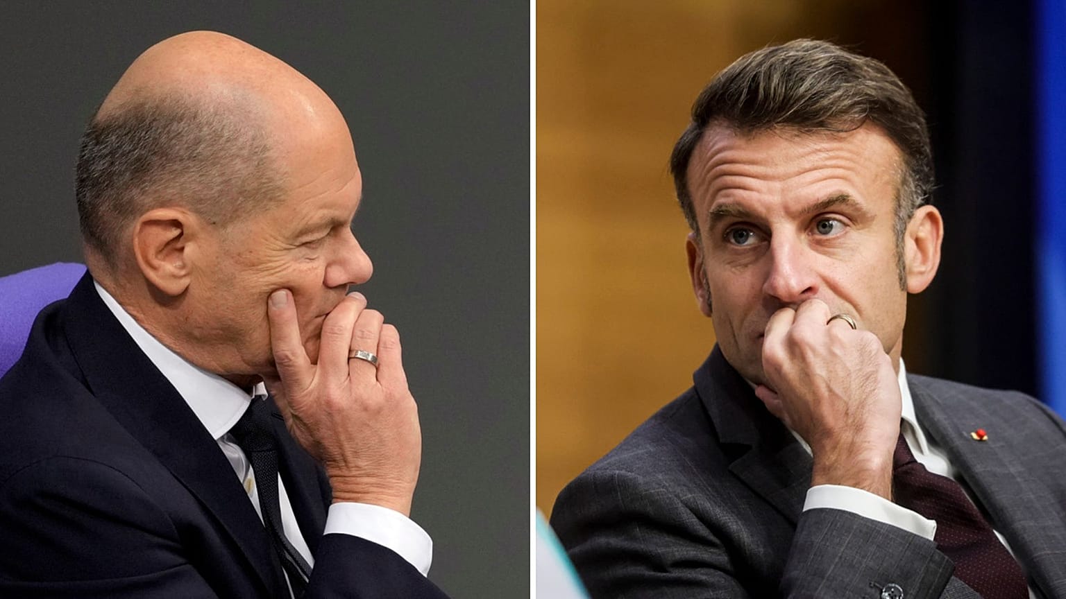 Le chancelier allemand Olaf Scholz, à gauche, et le président français Emmanuel Macron. 