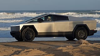 A Tesla Cybertruck moves along the beach in Boca Chica, Texas
