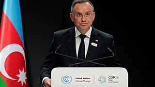 رئيس بولندا أندريه دودا يتحدث خلال جلسة عامة في قمة الأمم المتحدة للمناخ COP29، يوم الثلاثاء 12 نوفمبر/تشرين ثاني 2024، في باكو، أذربيجان.
