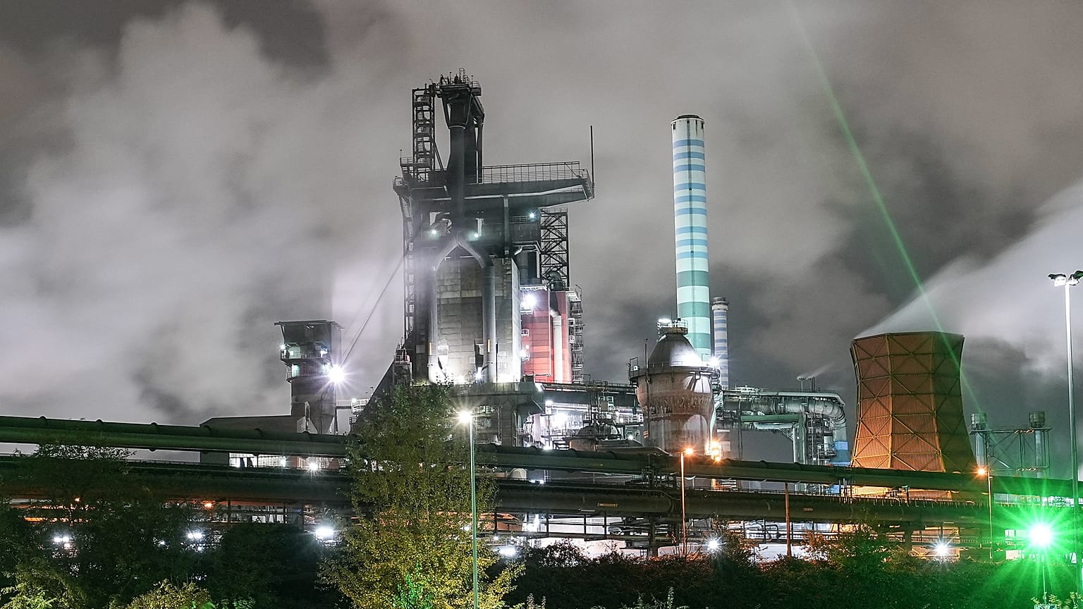A blast furnace of German steel producer Thyssenkrupp is seen at night in Duisburg, Germany. 14 November 2024. 