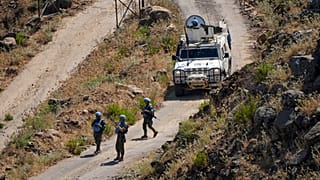 Le forze di pace delle Nazioni Unite (UNIFIL) pattugliano il lato libanese del confine con Israele, 6 luglio 2023