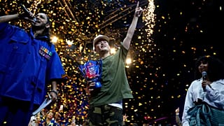 MT Pop of Vietnam celebrates his victory of the Red Bull Dance Your Style World Final at NSCI in Mumbai