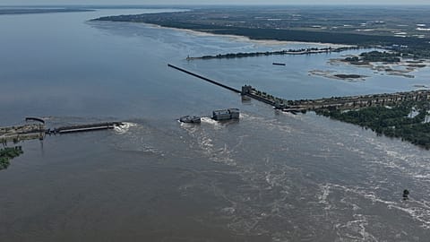 FILE: The destroyed Kakhovka Dam in Nova Kakhovka, in Russian-occupied Ukraine, June 7, 2023.