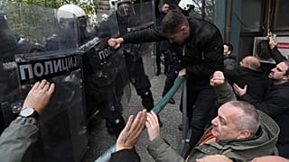 Skirmishes between Serbian police and opposition protesters demanding arrests over a deadly roof collapse at a railway station in Novi Sad, Serbia, Wednesday, Nov. 20, 2024.