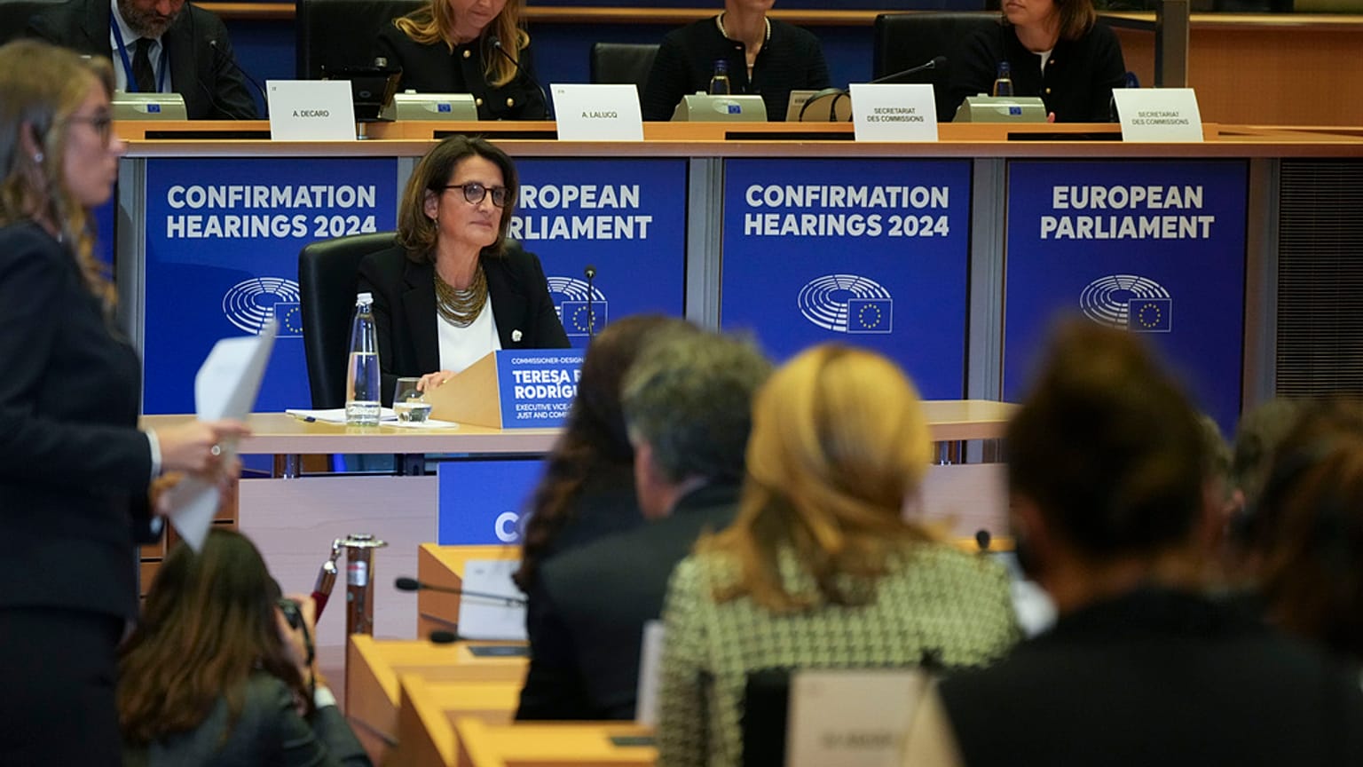 Teresa Ribera en su audiencia de confirmación en la UE