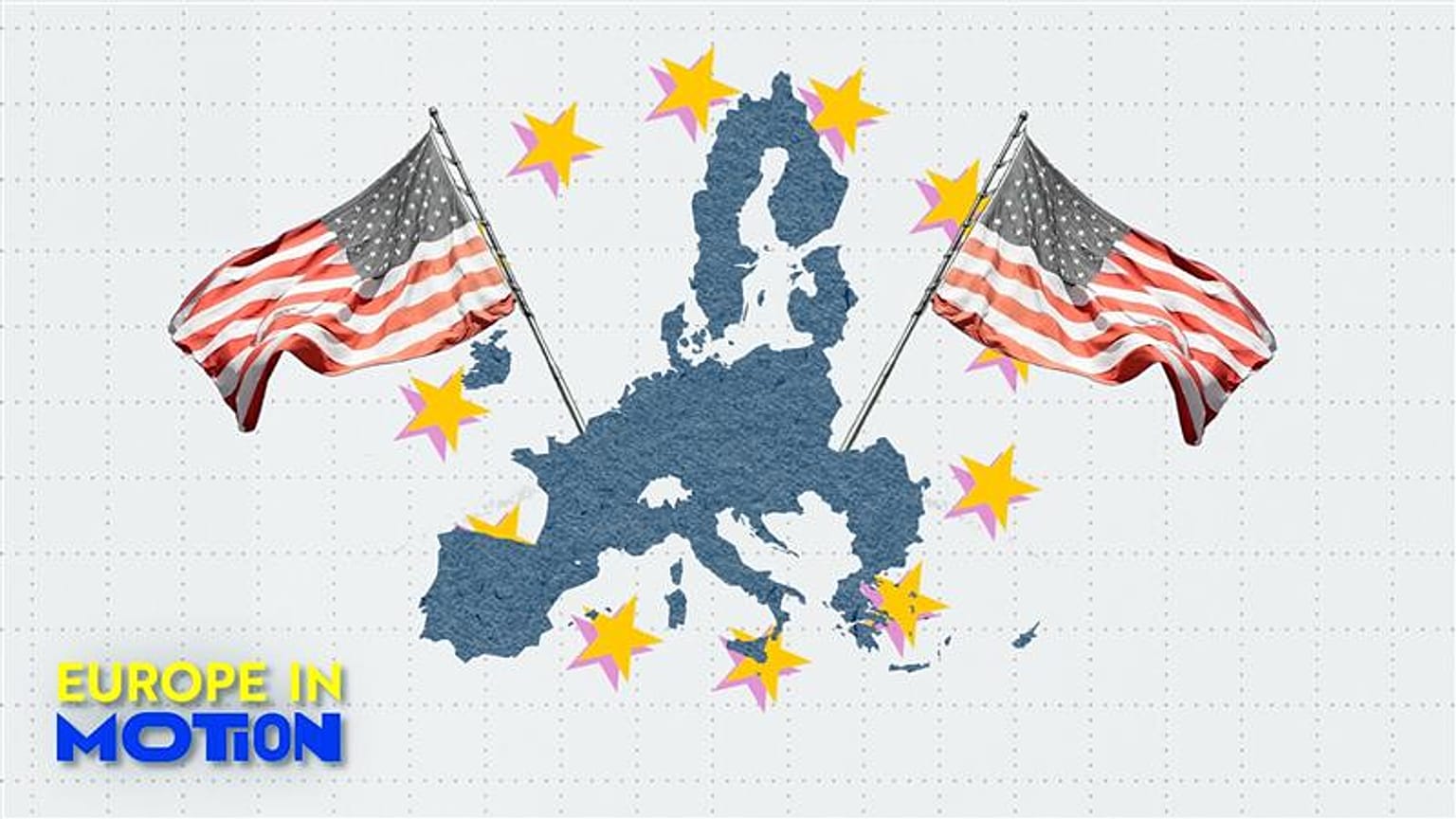 Bu tasarımda Avrupa Birliği'nin bayrağı, üye devletlerin haritası ve Amerika Birleşik Devletleri'nin bayrağı yer alıyor