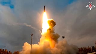 A Yars intercontinental ballistic missile is test-fired from the Plesetsk launchpad in northwestern Russia, 29 October 2024
