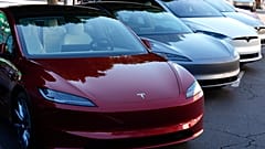 FILE - Tesla vehicles are displayed at the AutoMobility LA Auto Show,Thursday, Nov. 21, 2024, in Los Angeles. 