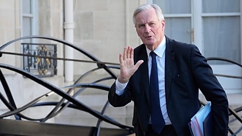 France's Prime Minister Michel Barnier arrives for a weekly cabinet meeting at the Elysee Palace, in Paris, Thursday, Oct. 10, 2024.