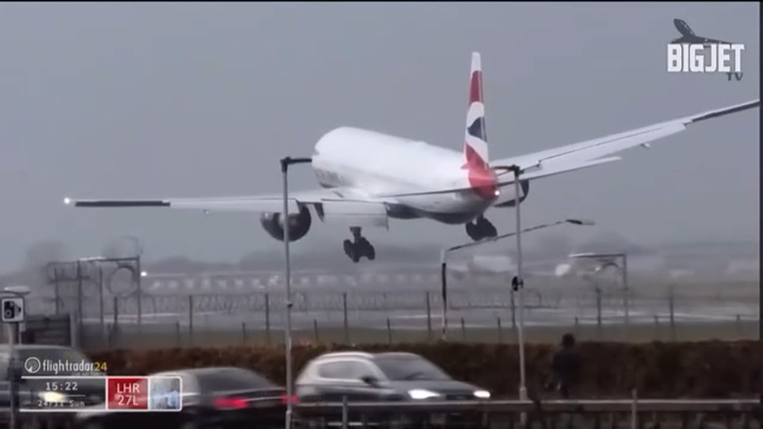 Pilot performs go-around at Heathrow Airport as powerful Storm Bert winds complicate landing