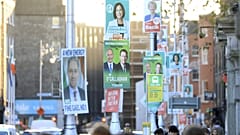 Irlandzkie plakaty wyborcze wiszą na latarniach w centrum Dublina. 26 listopada 2024 r.