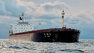 Der chinesische Massengutfrachter Yi Peng 3 vor Anker im Kattegat in der Nähe der Stadt Granaa in Dänemark, 20. November 2024