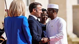 France's President Emmanuel Macron welcomes Chad's President General Mahamat Idriss Deby Itno for the 19th Francophonie summit in Villers-Cotterets, France, 4 October 2024.