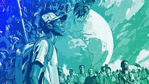 Climate change activists in the Global South, illustration