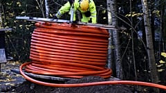 An optical fibre cable of the Swedish digital infrastructure provider GlobalConnect is being laid underground in Espoo, Finland, Wednesday, Oct. 16, 2024. 