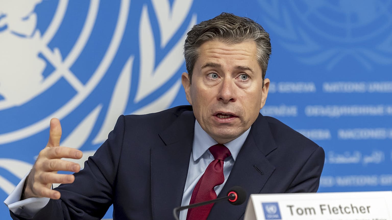 İnsani İşlerden Sorumlu Genel Sekreter Yardımcısı ve Acil Yardım Koordinatörü Tom Fletcher, İsviçre'nin Cenevre kentindeki BM Avrupa Genel Merkezi'nde, 3 Aralık 2024